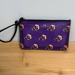 Coach Purple Floral Zip Wristlet with Black Strap